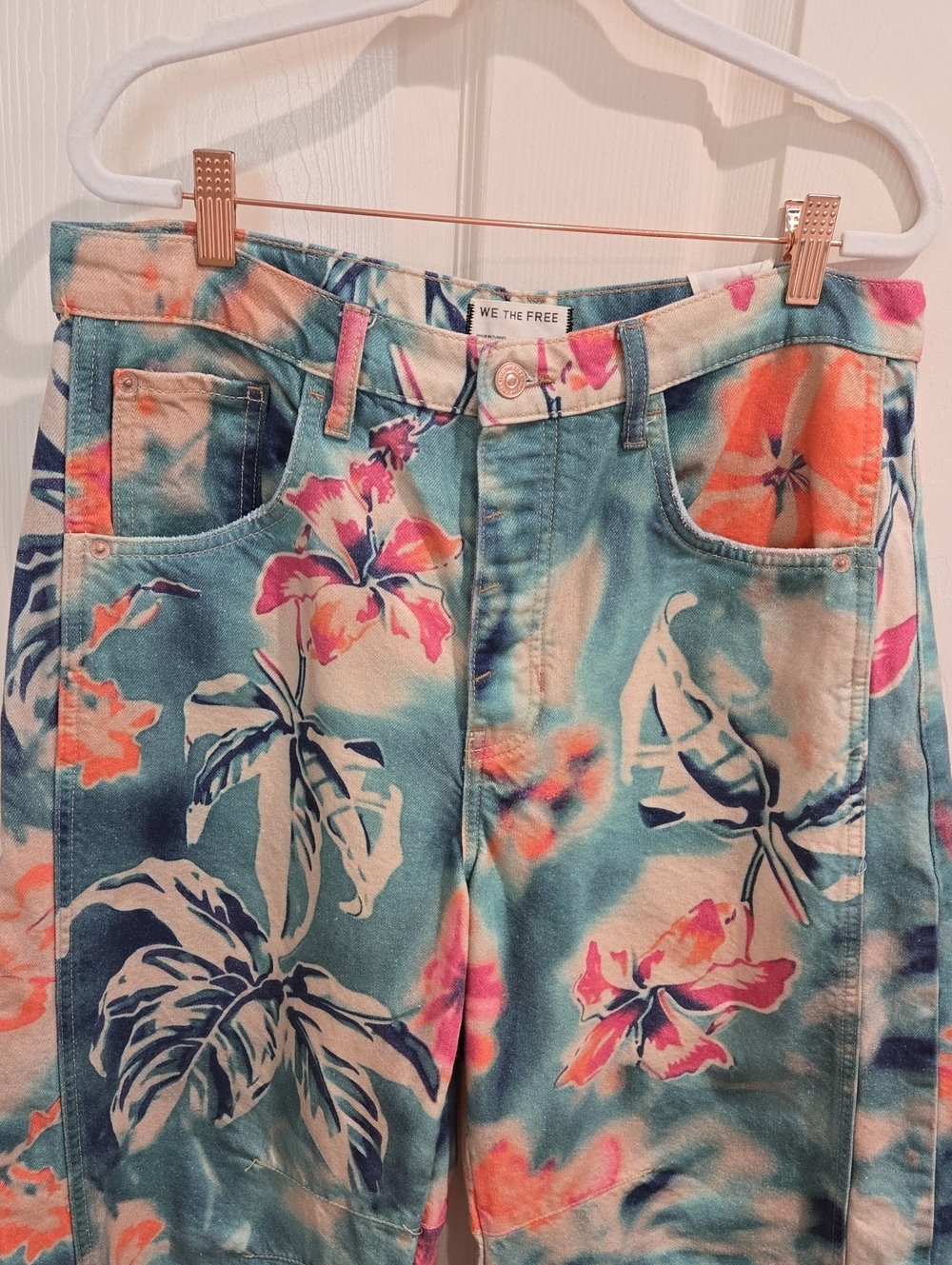 Free People Good Luck Barrel Jeans Pool Floral 30 - Picture 6 of 15